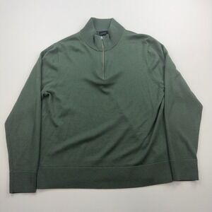 J.Crew Sweater Mens Large Green Merino Wool Blend 1/4 Zip Preppy Casual Classic